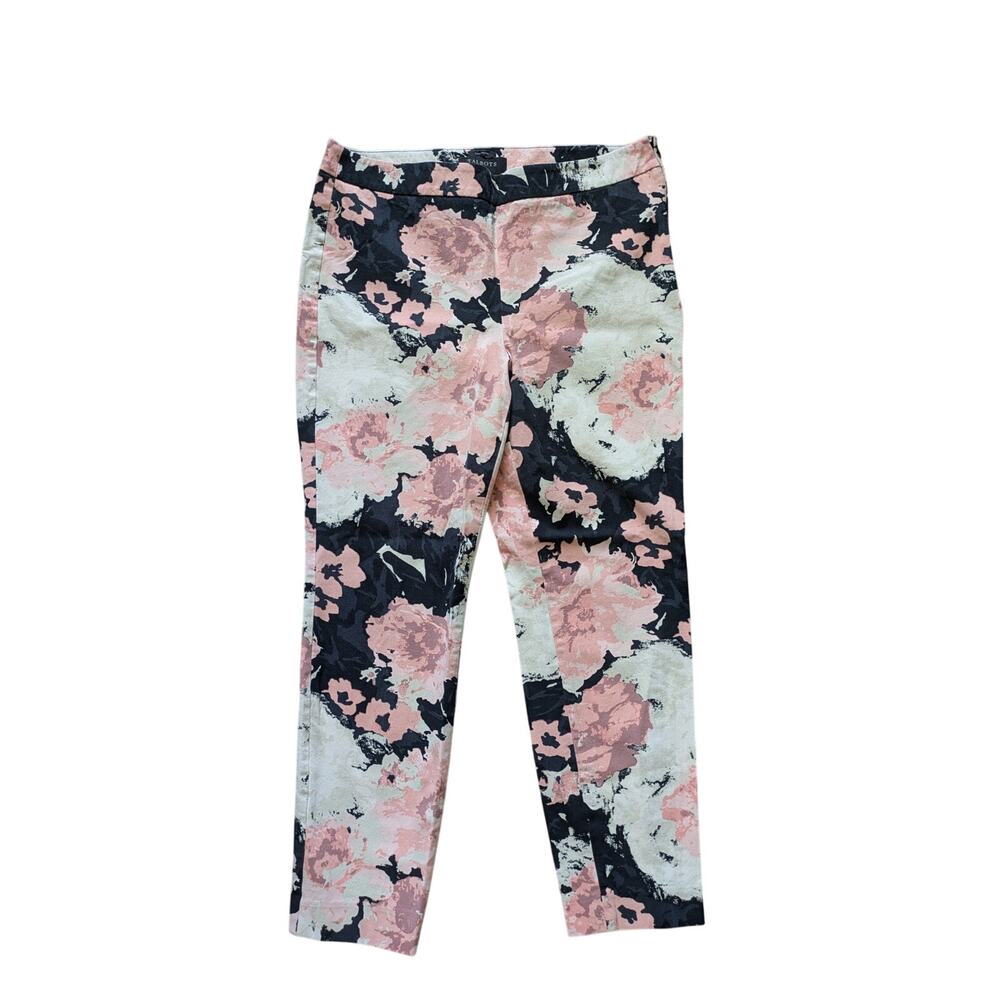 Talbots Chatham Crop Pants Womens 8P Pink-White Floral Cotton Coastal Stretch